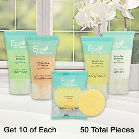 Eco Botanics 50 Piece Motel Bath Toiletry Bundles for Vacation Rentals | GuestOutfitters.com