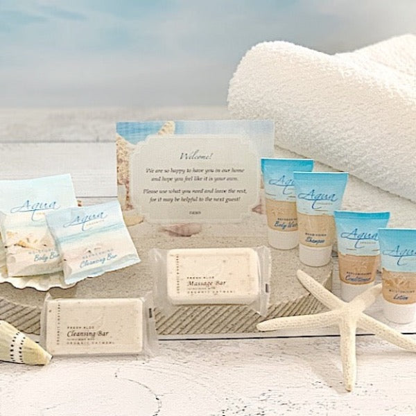 Aqua Organics Beach Themed Vacation Rental Bath Toiletry and Amenity Supplies | GuestOutfitters.com