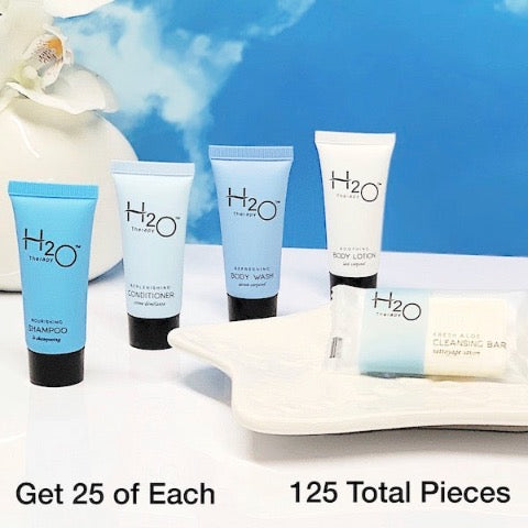 H2O Therapy 125 Piece Hotel Size Bath Toiletry Bundle Sets for Vacation Rentals | GuestOutfitters.com