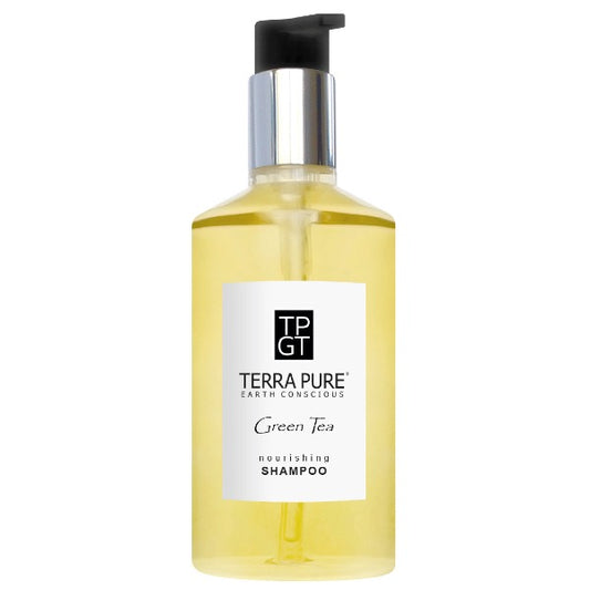 Terra Pure Green Tea Shampoo in 10.14 oz Refillable Pump Bottles for Vacation Rentals, BNBs Supplies | GuestOutfitters.com