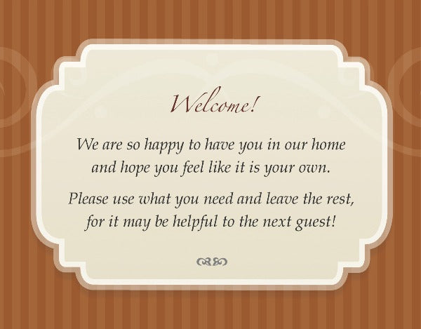 Customizable Guest Welcome Cards for the Bedroom and Bathroom | GuestOutfitters.com