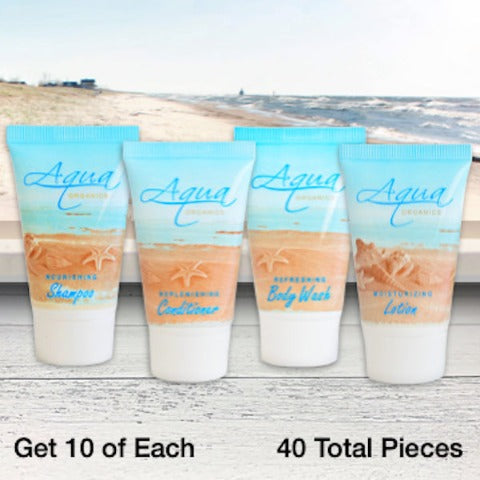 Aqua Organics 40 Piece Bath Toiletry Supply Bundles for Beach Themed Vacation Rentals | GuestOutfitters.com