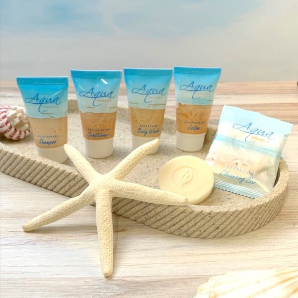 Aqua Organics Beach Themed Vacation Rental Bath Toiletry Supply Bundles | GuestOutfitters.com