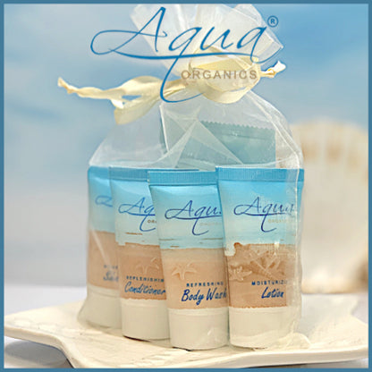 Aqua Organics Hotel Bath Toiletry Sample Gift Bags for Airbnb Vacation Rentals | GuestOutfitters.com
