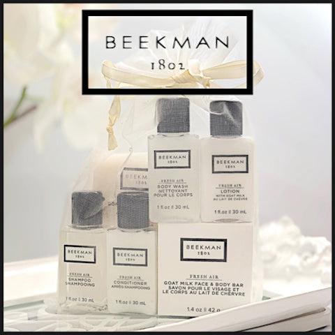 Beekman 1802 Fresh Air Hotel Size Bath Toiletry Sample Gift Bags for Vacation Rentals | GuestOutfitters.com
