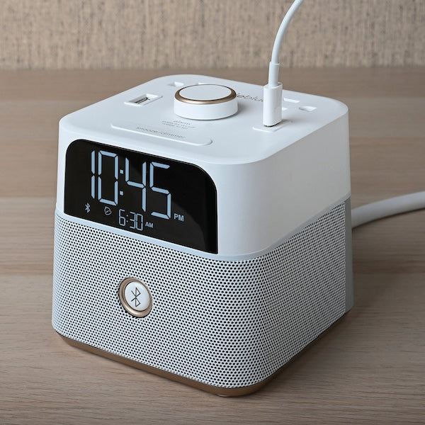 Resort Hotel Power Cube with Alarm Clock, Bluetooth Speakers, Power Outlets, USB-A and USB-C Ports | GuestOutfitters.com