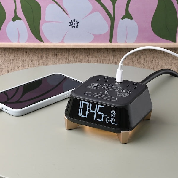 Vacation Rental  Zen Alarm Clock with Power & USB-C Charging Ports, White Noise and Night Light | Guest Outfitters.com