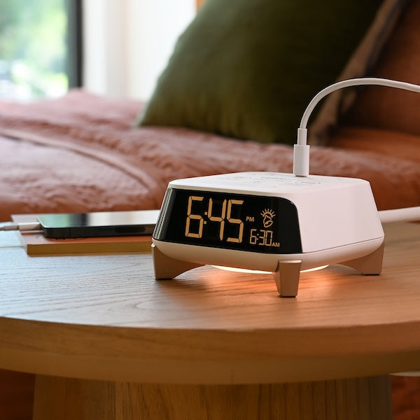 Hotel Zen Alarm Clock with Power & USB-C Charging Ports, White Noise and Night Light | Guest Outfitters.com