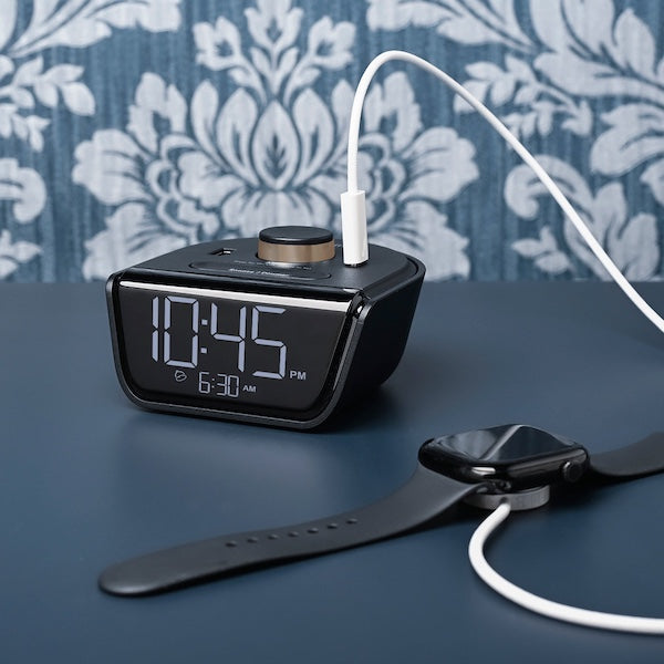 Simple Digital Alarm Clock with USB Charging for Vacation Rentals | GuestOufitters.com