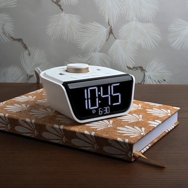 Simple Digital Alarm Clock with USB Charging for hotel guest rooms | GuestOufitters.com