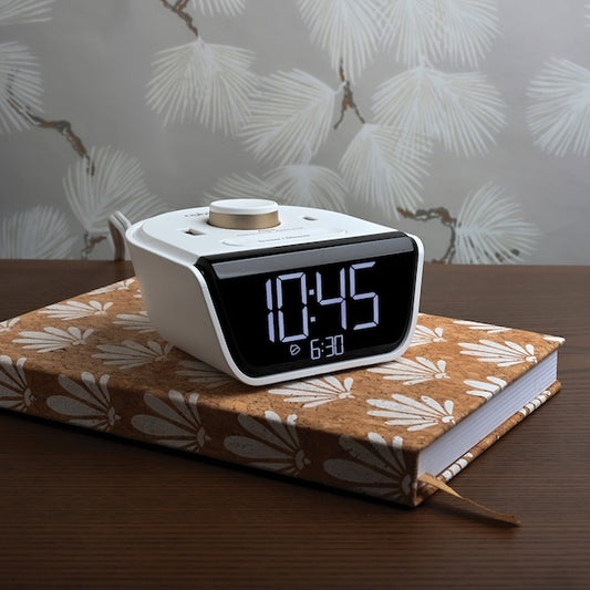 Simple Digital Alarm Clock with USB Charging for hotel guest rooms | GuestOufitters.com