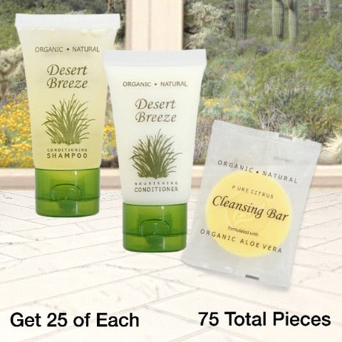 Desert Breeze 75 Piece Resort-Size Bath Toiletry Bundle Sets for Vacation Rentals | GuestOutfitters.com