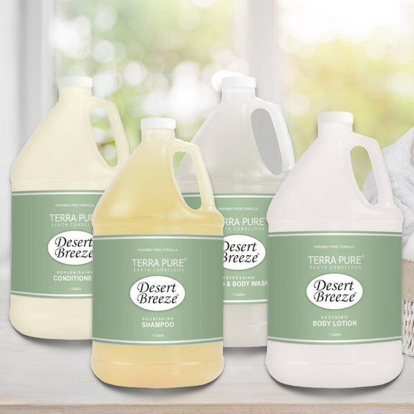 Desert Breeze Airbnb Bath Supplies by the Gallon to Refill Dispensers | GuestOutfitters.com