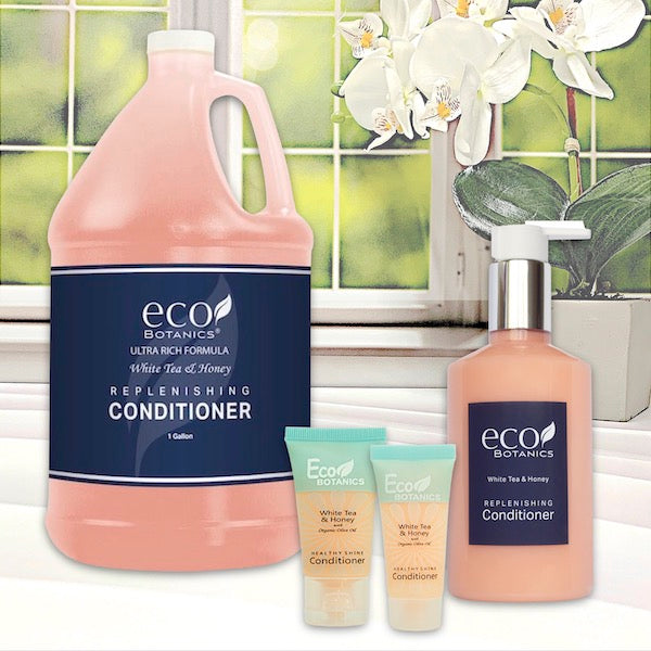 Eco Botanics White Tea Hotel Conditioner in 4 Sizes for Vacation Rental Bath Supplies | GuestOutfitters.com