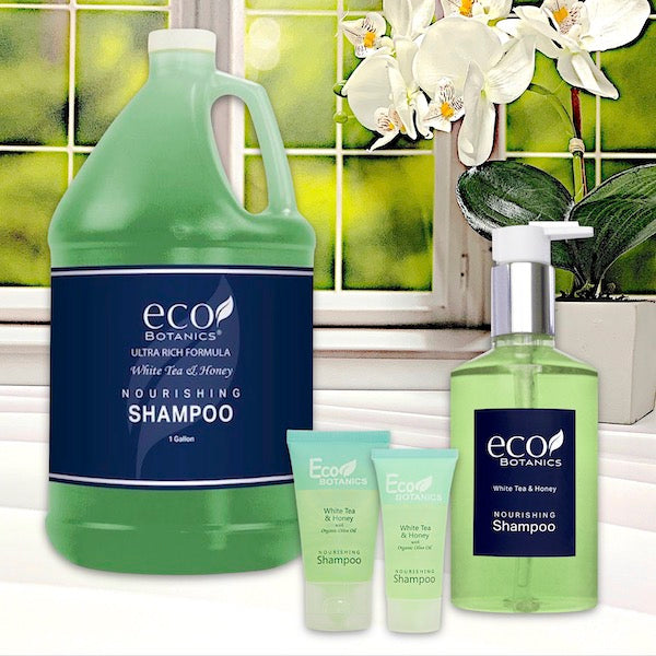 Eco Botanics White Tea Hotel Shampoo in Refillable Pump Bottles and Gallons | GuestOutfitters.com