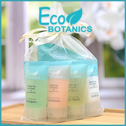 Eco Botanics Hotel Bath Toiletry Sample Gift Bag Sets for Vacation Rentals | GuestOutfitters.com