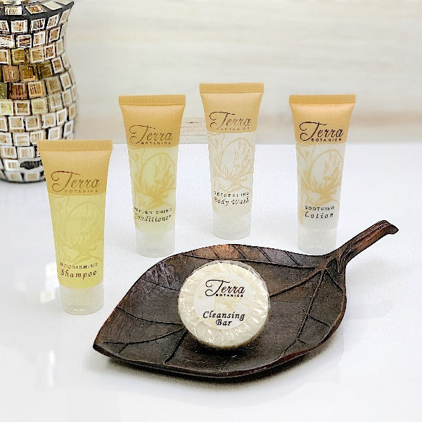 Hotel Size Terra Botanics Vacation Rental Bath Toiletry Supply Bundle Sets | GuestOutfitters.com