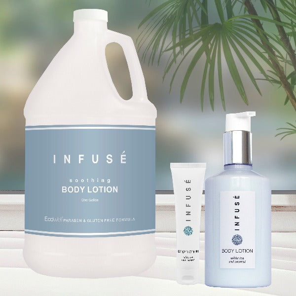 Infuse White Tea and Coconut Hotel Body Lotion in Gallons, Refillable Pump Bottles and Tubes for Vacation Rentals | GuestOutfitters.com