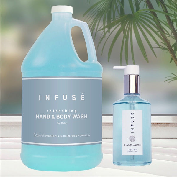 Infuse White Tea & Coconut Hand Wash, 10.14oz Retail Size Pump Bottle and Gallon Refills | GuestOutfitters.com
