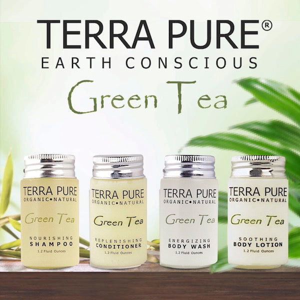 Terra Pure Green Tea Hotel Size Bath Toiletry Supplies for Airbnb Vacation Rentals | GuestOutfitters.com