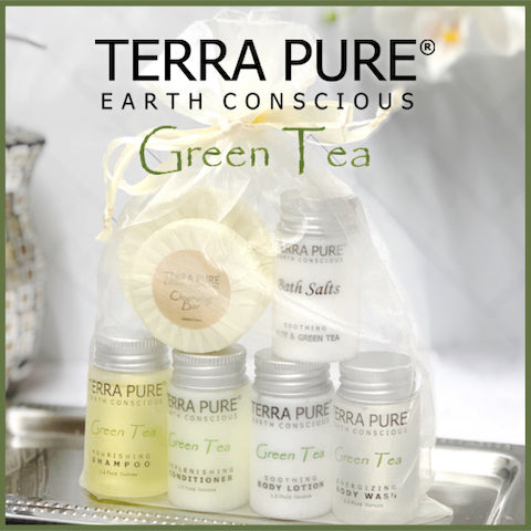 Terra Pure Green Tea Hotel Bath Toiletry Sample Gift Bags for Vacation Rentals | GuestOutfitters.com