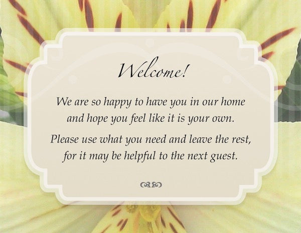 Customizable Laminated Terra Botanics Welcome Cards for Airbnb Vacation Rentals | GuestOutfitters.com