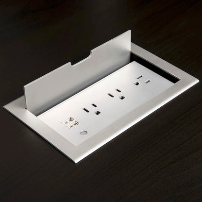 Flip Cover Flush Mount Power Strip with 3 Power Outlets and 2 USB Ports