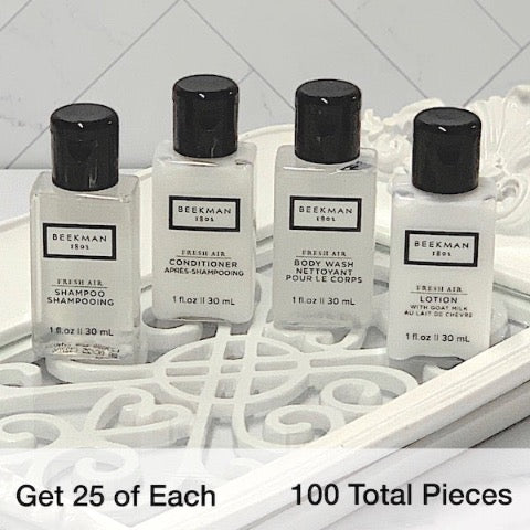 Beekman 1802 100 Piece Hotel Size Bath Toiletry Bundle Bottle Sets for Vacation Rentals | GuestOutfitters.com