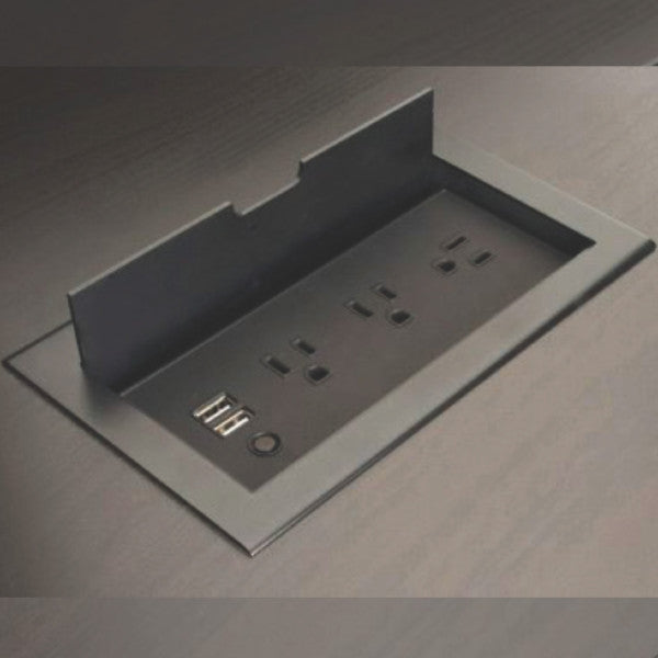 Flip Cover Flush Mount Power Strip with 3 Power Outlets and 2 USB Ports