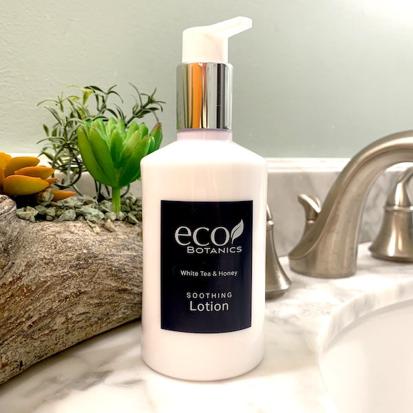 Eco Botanics White Tea and Honey Body Lotion, Refillable 10.14oz Pump Bottle for Home and Vacation Rentals | GuestOutfitters.com