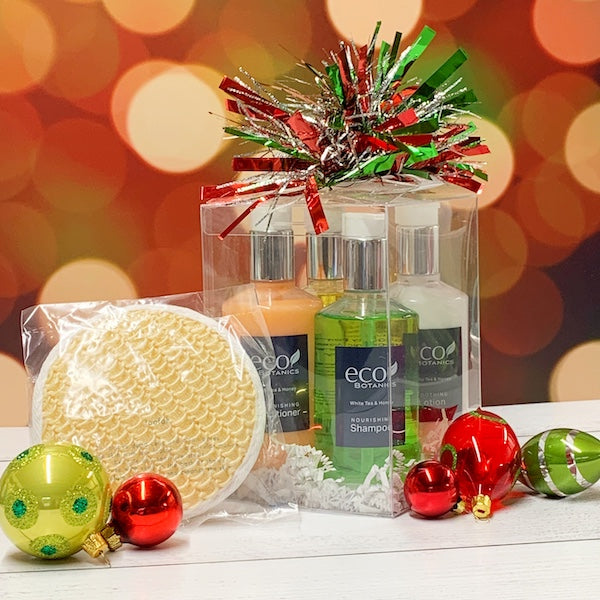 Eco Botanics gift box spa collection of shampoo, conditioner, body wash and lotion | GuestOutfitters.com