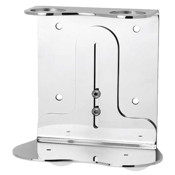 Eco Lux Chrome Bath Dispenser bracket for two 10.14oz. pump bottles of Terra Pure Green Tea Shampoo, Conditioner or Body Wash | GuestOutfitters.com