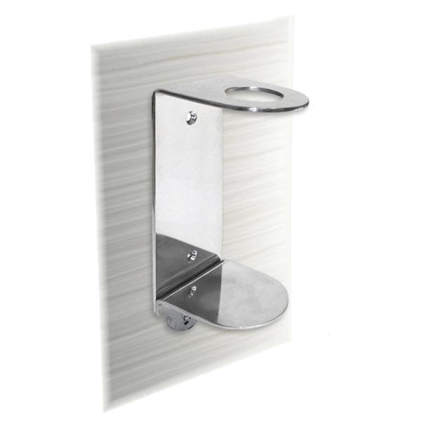 Eco Lux Chrome Bath Dispenser bracket for single 10.14oz. pump bottle of Terra Pure Green Tea Shampoo, Conditioner or Body Wash | GuestOutfitters.com