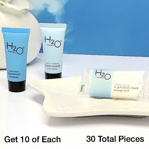 H2O Therapy 30 Piece Hotel Bath Toiletry Bundle Sets for Vacation Rentals | GuestOutfitters.com