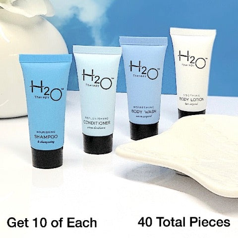 H2O Therapy 40 Piece Resort Bath Amenity Bundle Sets for Vacation Rentals | GuestOutfitters.com