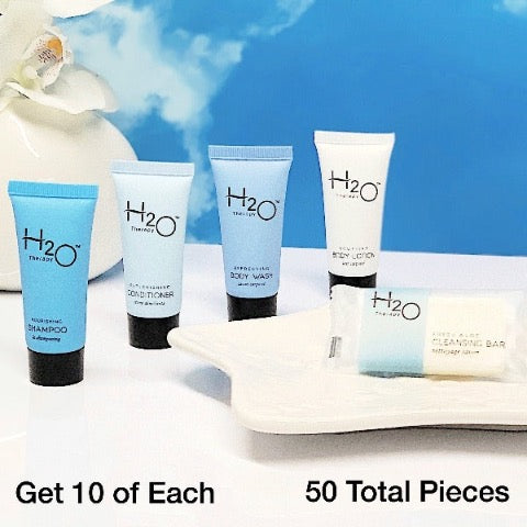 H2O Therapy 50 Piece Hotel-Sized Bath Toiletry Bundle Sets for Vacation Rentals | GuestOutfitters.com