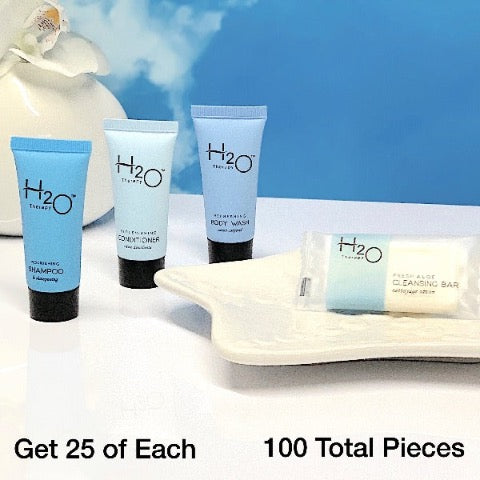 H2O Therapy 100 Piece Bath Toiletry Bundle Sets for Vacation Rentals | GuestOutfitters.com