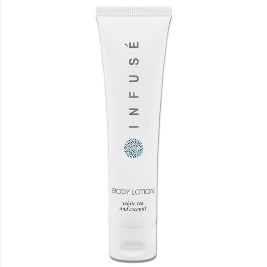 Infusé White Tea Body Lotion Hotel Size Luxury Airbnb VRBO Vacation Rental Bath Toiletry Supplies | GuestOutfitters.com