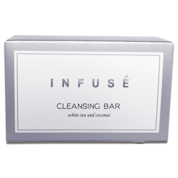 Infusé White Tea & Coconut Cleansing Bars in Elegant Silver Carton | Airbnb VRBO Vacation Rental Toiletries | GuestOutfitters.com