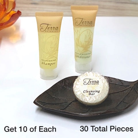 Terra Botanics 30 Piece Hotel Bath Toiletry Bundle Sets for Vacation Rentals | GuestOutfitters.com