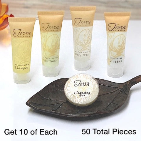 Terra Botanics 50 Piece Resort Bath Toiletry Bundle Sets for Vacation Rentals | GuestOutfitters.com