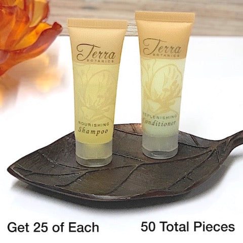 Terra Botanics 50 Piece Hotel Shampoo and Conditioner Bundle Sets for Vacation Rentals | GuestOutfitters.com