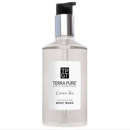 Terra Pure Green Tea Hand and Body Wash | Refillable 10.14oz Pump Bottles | Bath Supplies for B&B Inns | GuestOutfitters.com