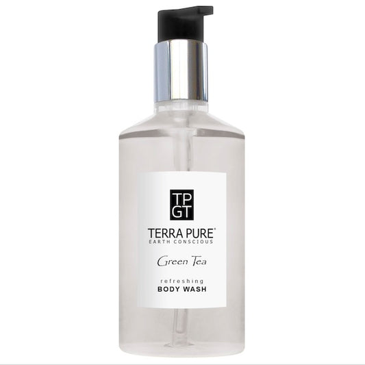 Terra Pure Green Tea Body Wash in Refillable 10.14oz Pump Bottles for BNBs and Vacation Rentals | GuestOutfitters.com
