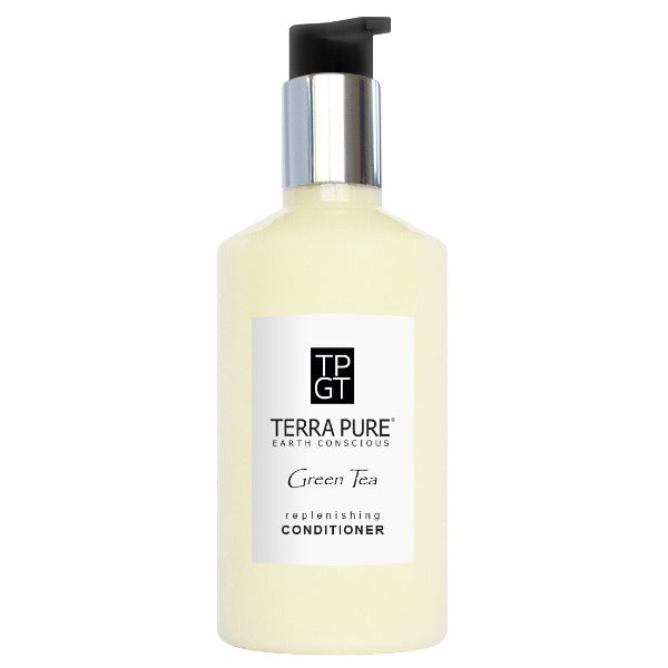 Terra Pure Green Tea Conditioner in 10.14oz Refillable Pump Bottles for Vacation Rental Bath Supplies | GuestOutfitters.com