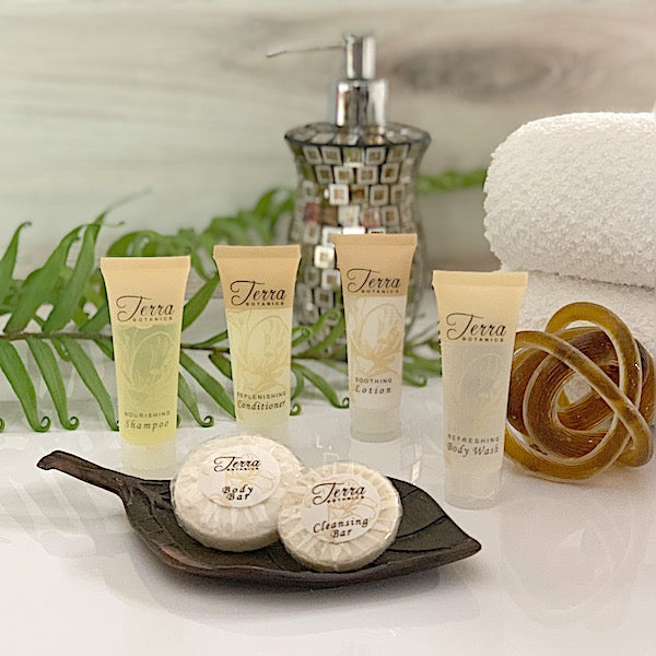 Terra Botanics Elegant Hotel Size Bath Amenity Supplies for Vacation Rentals | GuestOutfitters.com