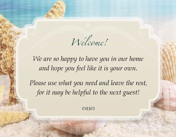 Custom Bath Welcome Cards for Seaside Vacation Rentals and B&B's | GuestOutfitters.com