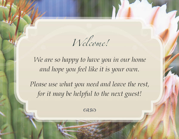Custom Bath Welcome Cards for Desert Airbnb, VRBO locations | GuestOutfitters.com