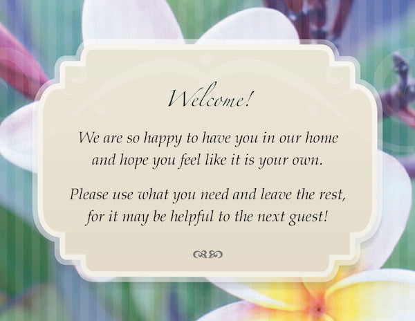Custom Printed Tropical Themed Guest Welcome Cards for Vacation Rentals Supplies | GuestOutfitters.com