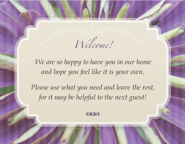 Customizable Guest Welcome Cards for the Bedroom and Bathroom Infuse | GuestOutfitters.com